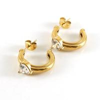 Boucles d'oreilles en acier titane, Plaqué or 18K, pavé de micro zircon & pour femme Vendu par paire