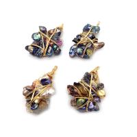 Pendentifs perlières d'eau douce, perle d'eau douce cultivée, avec résine & laiton, Irrégulière, Placage de couleur d'or, DIY, couleurs mélangées, 21x45- Vendu par PC