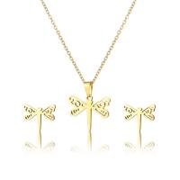 Fashion Stainless Steel Jewelry Sets, 304 Stainless Steel, Stud Earring & necklace, Dragonfly, 2 pieces & fashion jewelry & for woman, golden Approx 17.72 Inch 