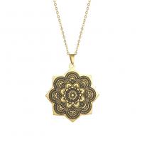 Edelstahl Schmuck Halskette, 304 Edelstahl, mit Verlängerungskettchen von 5cm, Blume, Vakuum-Ionen-Beschichtung, für Frau & Schwärzen, keine, 34.5x38mm, Länge:45 cm, verkauft von PC