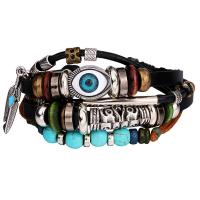 Evil Eye Bracelet Bijoux, cuir PU, avec turquoise & alliage de zinc, multicouche & Style bohème & unisexe & styles différents pour le choix Environ 7 pouce, Vendu par PC