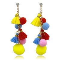 Fashion Tassel Earring, Zinc Alloy, with Plush & Polyester, gold color plated, fashion jewelry & for woman 