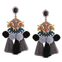 Fashion Tassel Earring, Zinc Alloy, with Plush & Polyester, plated, Bohemian style & for woman & with rhinestone 