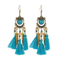 Fashion Tassel Earring, Zinc Alloy, with Polyester & Resin, antique gold color plated, Bohemian style & for woman 