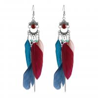 Mode boucle d'oreille plume, alliage de zinc, avec Seedbead & plume, Plaqué de couleur d'argent, Style bohème & pour femme & émail, plus de couleurs à choisir Vendu par paire