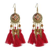 Fashion Tassel Earring, Zinc Alloy, with Cotton Thread, gold color plated, Bohemian style & for woman & enamel 