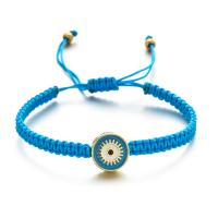 Evil Eye Jewelry Bracelet, Polyester Cord, with Zinc Alloy, Flat Round, gold color plated, Unisex & evil eye pattern & adjustable & enamel Approx 18-28 cm 