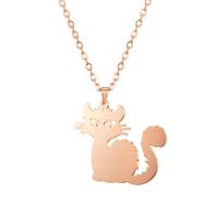 Edelstahl Schmuck Halskette, 304 Edelstahl, mit Verlängerungskettchen von 5cm, Katze, Vakuum-Ionen-Beschichtung, für Frau, keine, 31x28mm, Länge:45 cm, verkauft von PC