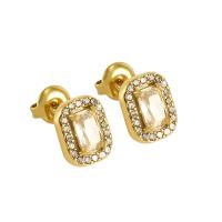 Boucles d'oreilles en acier titane, Motif géométrique, Plaqué d'or 18K, bijoux de mode & pavé de micro zircon & pour femme Vendu par paire