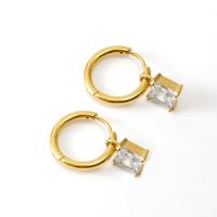 Huggie Hoop Drop Earring, Нержавеющая сталь 304, Квадратная форма, 18K золотым напылением, инкрустированное микро кубического циркония & Женский, Много цветов для выбора, 23mm, продается Пара