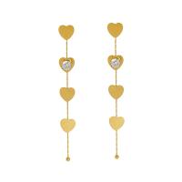 Boucles d'oreilles en acier titane, coeur, Plaqué d'or 18K, pavé de micro zircon & pour femme, 90mm, Vendu par paire