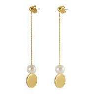 Boucles d'oreilles en acier titane, avec perle de plastique, Plaqué d'or 18K, bijoux de mode & pour femme Vendu par paire