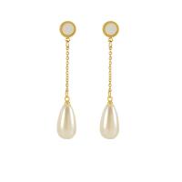 Boucles d'oreilles en acier titane, avec perle de plastique, Plaqué d'or 18K, bijoux de mode & pour femme Vendu par paire