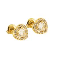 Stainless Steel Cubic Zirconia Stud Earring, 304 Stainless Steel, 18K gold plated & micro pave cubic zirconia & for woman, 8.4-12.2mm 