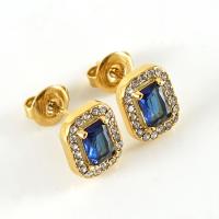 Boucles d'oreilles en acier titane, rectangle, Plaqué d'or 18K, pavé de micro zircon & pour femme, plus de couleurs à choisir Vendu par paire