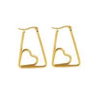 Boucles d'oreilles en acier titane, coeur, Plaqué d'or 18K, pour femme & creux Vendu par paire