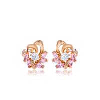 Pendientes de Perno de Aleación de Zinc, 18K chapado en oro, Joyería & micro arcilla de zirconia cúbica & para mujer, Rosado, 13x12mm, Vendido por Par