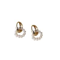 Freshwater Pearl Brass Earring, with Brass, 14K gold plated, Natural & fashion jewelry & for woman, two different colored, 25mm 