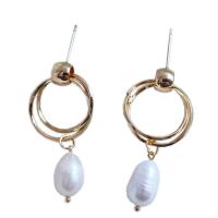 Freshwater Pearl Brass Earring, with Brass, 925 sterling silver post pin, 14K gold plated, Natural & fashion jewelry & for woman, two different colored 