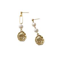 Freshwater Pearl Brass Earring, with Brass, 925 sterling silver post pin, 14K gold plated, Natural & fashion jewelry & for woman, two different colored 