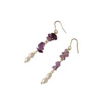 Süßwasser Perle Messing Ohrring, Natürliche kultivierte Süßwasserperlen, mit Amethyst & Messing, 14 K vergoldet, Natürliche & Modeschmuck & für Frau, zwei verschiedenfarbige, 57mm, verkauft von Paar