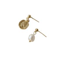 Freshwater Pearl Brass Earring, with Brass, 925 sterling silver post pin, 14K gold plated, Natural & fashion jewelry & for woman, two different colored 