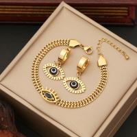 Evil Eye Jewelry Set, 304 Stainless Steel, with Resin, with 5cm extender chain, Galvanic plating & for woman 