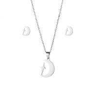 Fashion Stainless Steel Jewelry Sets, 304 Stainless Steel, Stud Earring & necklace, Moon and Star, 2 pieces & fashion jewelry & for woman, silver color Approx 17.72 Inch 