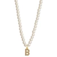 Collier de perles en plastique, perle de plastique, avec laiton & Acier inoxydable 316, avec 4.7inch chaînes de rallonge, Lettre d’alphabet, Plaqué d'or 18K, bijoux de mode & pavé de micro zircon & pour femme, plus de couleurs à choisir Environ 15.7 pouce, Vendu par PC