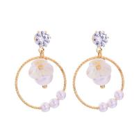 Boucle d'oreille en alliage de zinc en plastique perle, avec perle de plastique, Placage de couleur d'or, bijoux de mode & pour femme & avec strass Vendu par paire