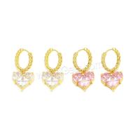 Cubic Zirconia Micro Pave Brass Earring, Heart, gold color plated, fashion jewelry & micro pave cubic zirconia & for woman 