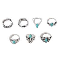 Zink-Legierung Ring Set, Zinklegierung, mit Türkis, poliert, 7 Stück & Modeschmuck & für Frau, zwei verschiedenfarbige, frei von Nickel, Blei & Kadmium, verkauft von setzen