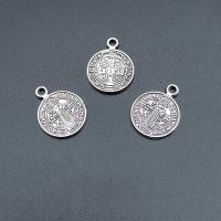 Zinc Alloy Saint Pendant, Flat Round, antique silver color plated, vintage & DIY Approx 