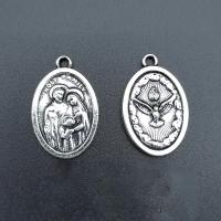 Zinc Alloy Saint Pendant, Flat Oval, antique silver color plated, vintage & DIY Approx 