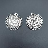 Zinc Alloy Saint Pendant, Flat Round, antique silver color plated, vintage & DIY Approx 