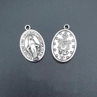 Zinc Alloy Saint Pendant, Flat Oval, antique silver color plated, vintage & DIY Approx 