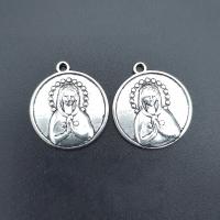 Zinc Alloy Saint Pendant, Flat Round, antique silver color plated, vintage & DIY Approx 