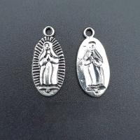 Zinc Alloy Saint Pendant, Flat Oval, antique silver color plated, vintage & DIY Approx 