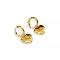 Boucles d'oreilles en acier titane, coeur, Placage de couleur d'or, bijoux de mode & pavé de micro zircon & pour femme, doré, 15.7*2mm,28.4mm, Vendu par paire