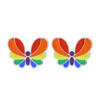 Stainless Steel Stud Earring, 304 Stainless Steel, Butterfly, fashion jewelry & for woman & enamel, rainbow colors 