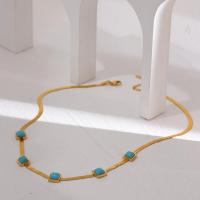 Collier de bijoux de titane, Acier titane, avec turquoise, avec 2.36inch chaînes de rallonge, Placage de couleur d'or, bijoux de mode & pour femme, doré, 3mm,8mm Environ 16.54 pouce, Vendu par PC