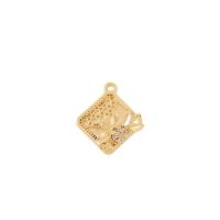 Colgante de Micro Pavé de Zirconía Cúbica, metal, Cuadrado, chapado en color dorado, Bricolaje & con patrón de flores & micro arcilla de zirconia cúbica, 18x16mm, Vendido por UD