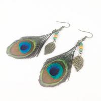 Mode boucle d'oreille plume, alliage de zinc, avec Seedbead & plume, bijoux de mode & pour femme Vendu par paire