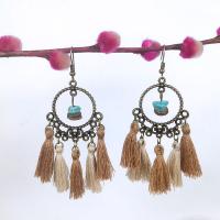 Fashion Tassel Earring, Zinc Alloy, with turquoise, antique brass color plated, fashion jewelry & Bohemian style & for woman 