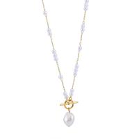 Collier de perles en plastique, acier inoxydable 316L, avec perle de plastique, bijoux de mode & pour femme, doré Environ 57 cm, Vendu par PC