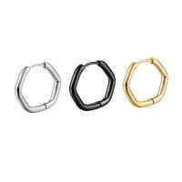 Mens acier inoxydable Hoop boucles d'oreilles, acier inoxydable 316L, hexagone, poli, bijoux de mode & unisexe & protection pour les couleurs sous vide, plus de couleurs à choisir Vendu par sac