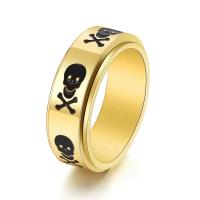 Anillo de dedo de acero Titanium de, Partículas de acero, Calavera, Recubrimiento iónico al vacío, rotativo & diverso tamaño para la opción & para hombre & esmalte, más colores para la opción, 6mm, tamaño:6-12, Vendido por UD