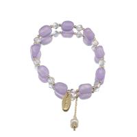 Kultivierten Süßwasser Perle Messing Armband, Amethyst, mit Natürliche kultivierte Süßwasserperlen & Messing, 18K vergoldet, Modeschmuck & für Frau, Länge:ca. 6.7-7 ZollInch, verkauft von PC