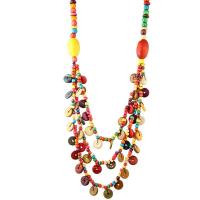 Collier de mode Multi couche, noix de coco, avec bois, bijoux de mode & multicouche & pour femme, couleurs mélangées Environ 31.5 pouce, Vendu par PC