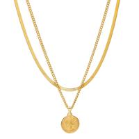 Collier de mode Multi couche, Acier inoxydable 304, avec 1.97inch chaînes de rallonge, Plaqué or 18K, Double couche & bijoux de mode & pour femme, doré, 3mm,19*22mm Environ 15.75 pouce, Environ 17.72 pouce, Vendu par PC